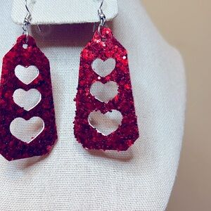 NWT Red Sparkle Heart Drop Earrings for Women